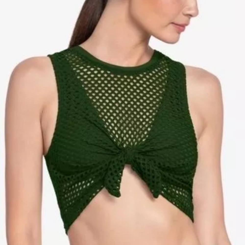 Robin Piccone Bo Mesh Tank Bikini Top | Palm Green | NWT
